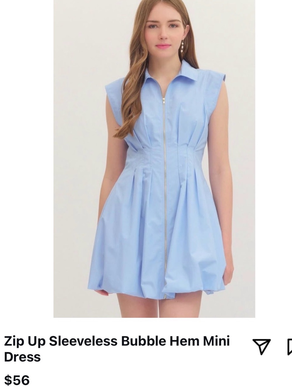 Sleeveless Light Blue Zip-Up Bubble Hem Mini Dress